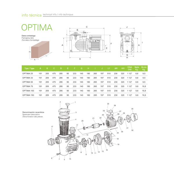 Bomba Piscina Optima 100M 1HP