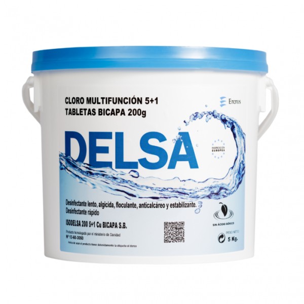 Cloro en Pastillas de 200 g Multifunción 5+1 5 kg Delsa (Ercros)